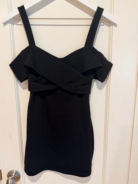 superdown Black Off-Shoulder Ruffle Mini Dress